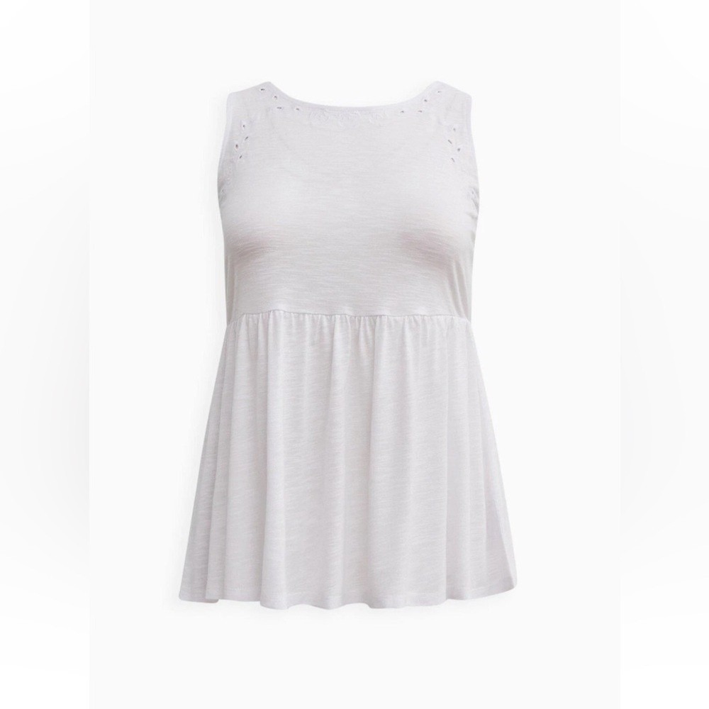 Torrid Babydoll Tank Slub Embroidered Tie Back Top Womens 1X 14-16 White Cottage